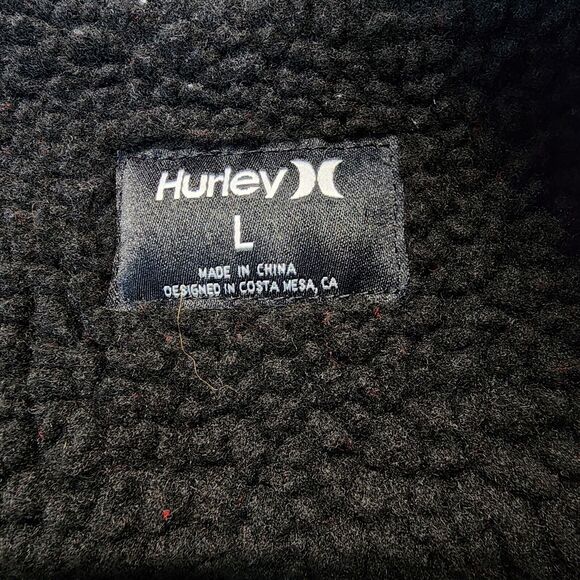 Hurley Teddy Fur Buffalo Plaid Jacket Size L Black Red 1/2 Zip Gorp Lumberjack - Picture 10 of 15